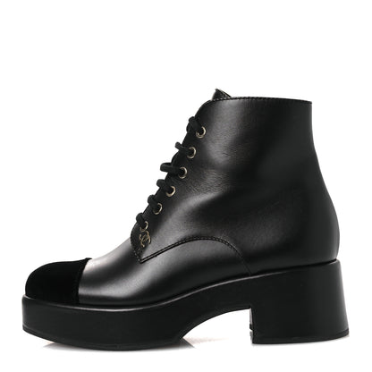 Chanel Calfskin Velvet CC Cap Toe Boots 40 Black 1 of 12