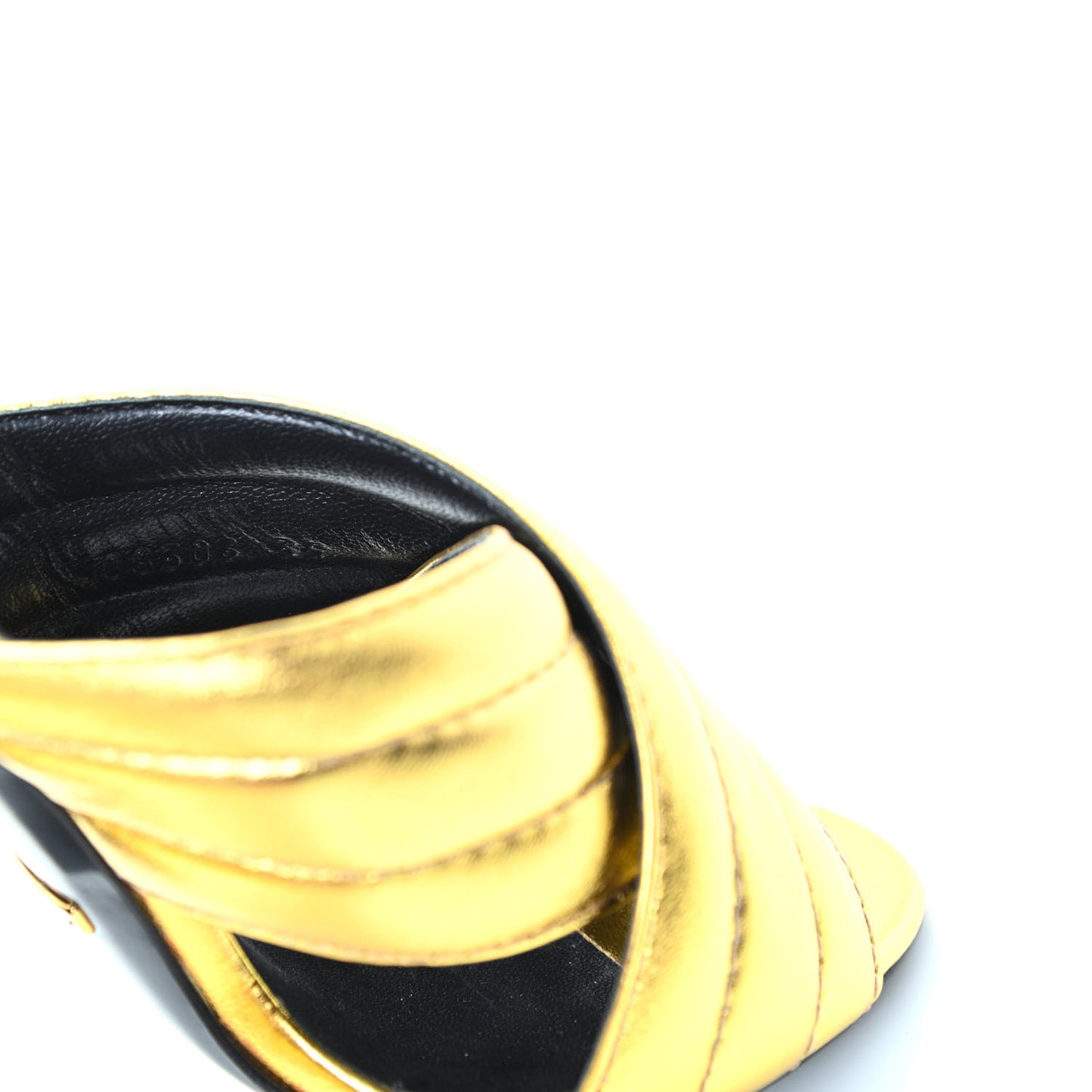 Metallic Nappa Webby Crossover High Heel Slide Sandals 35 Oro Vecchio
