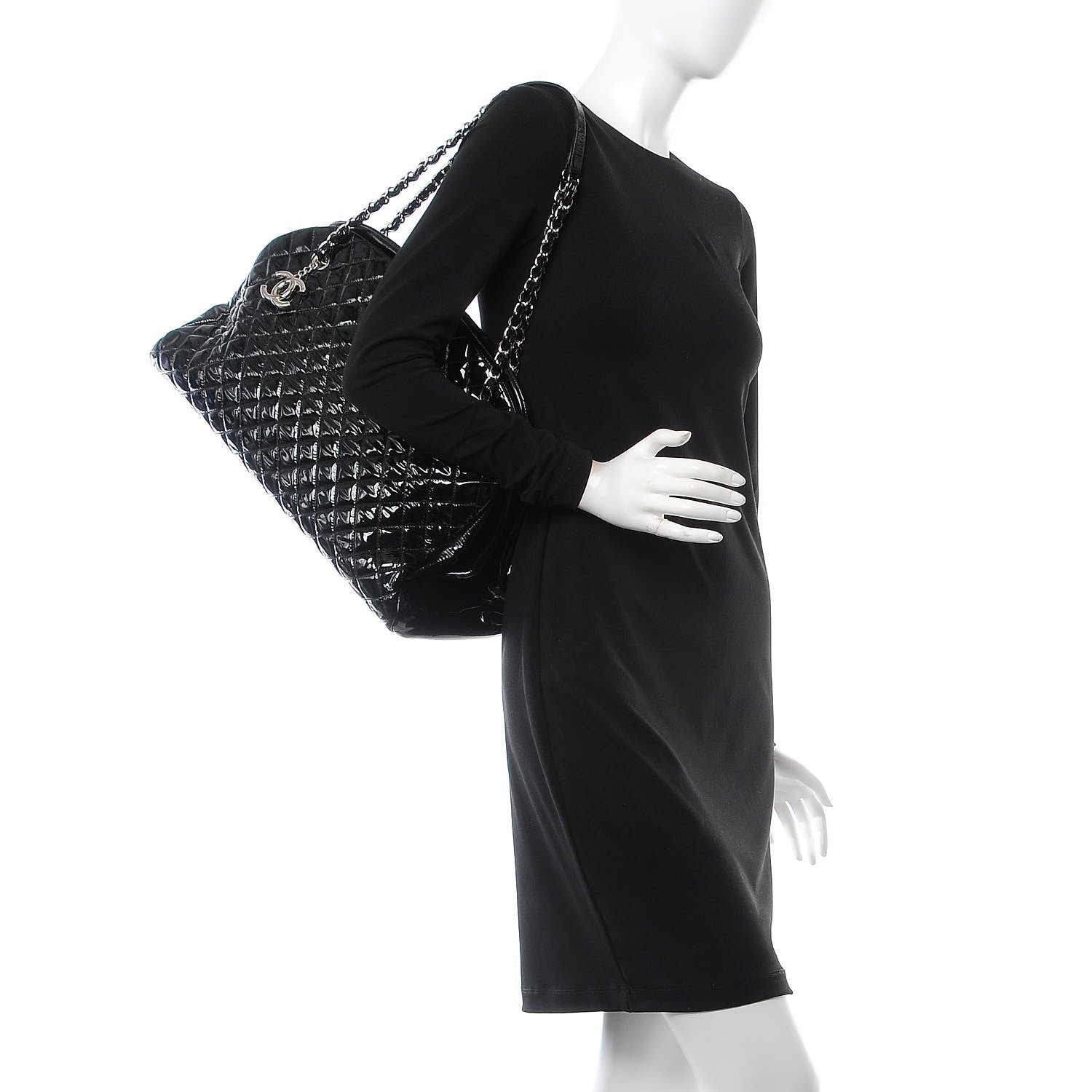 Chanel Patent Quilted Maxi Just Mademoiselle Bowling Bag Black 3 of 8