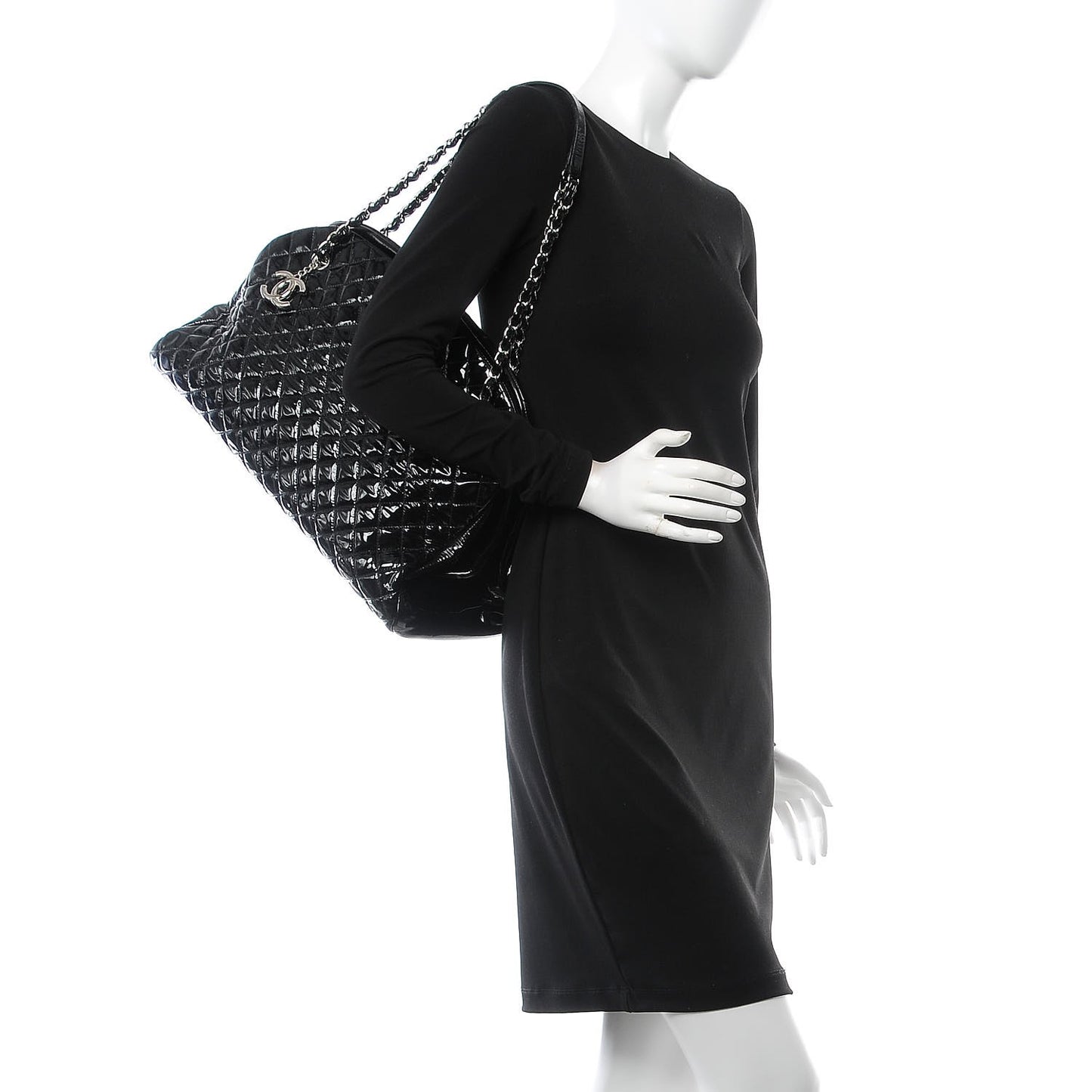 Patent Quilted Maxi Just Mademoiselle Bowling Bag Black