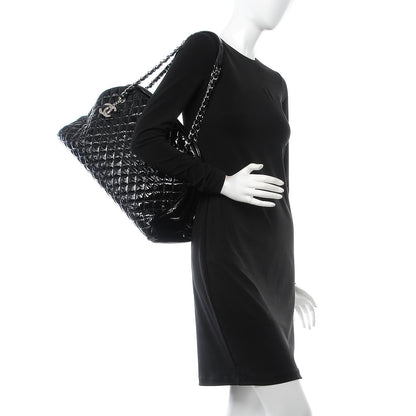 Chanel Patent Quilted Maxi Just Mademoiselle Bowling Bag Black 3 of 15