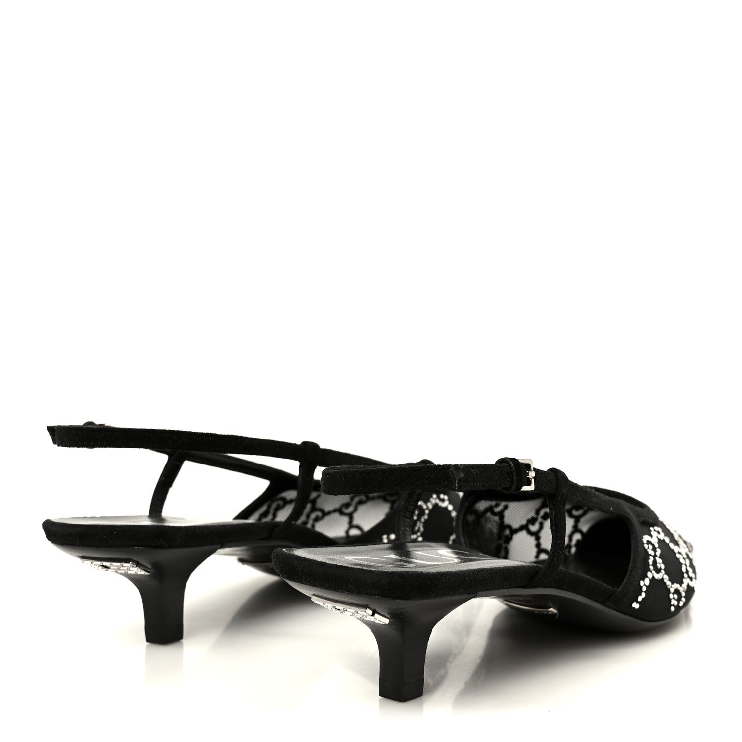 Gucci Tela Retino Kid Scamosciato Crystal GG Monogram Square G 35mm Slingback Pumps 39 Black 5 of 11