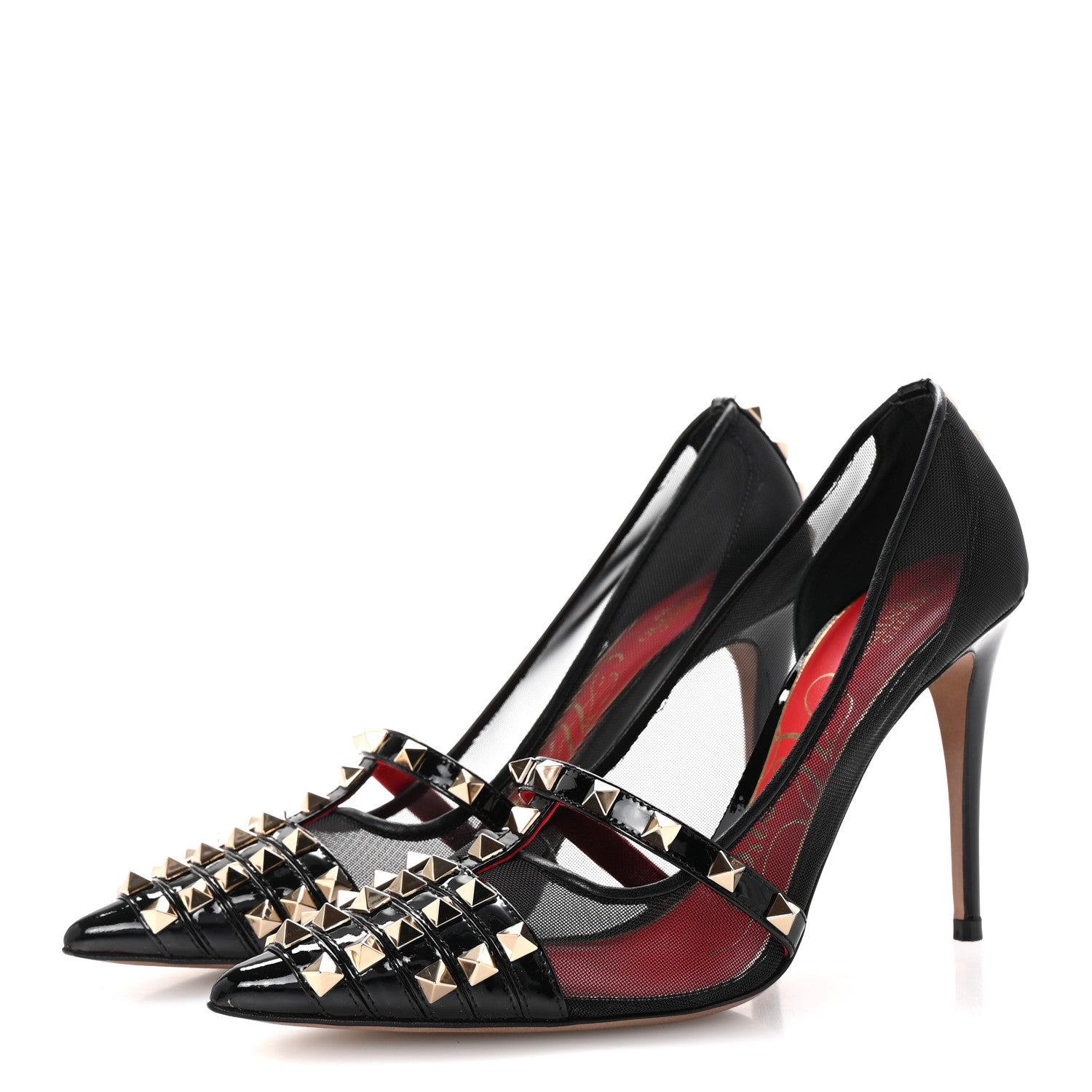 Valentino Garavani Mesh Patent Rockstud Alcove 100mm Pumps 38 Black 4 of 9