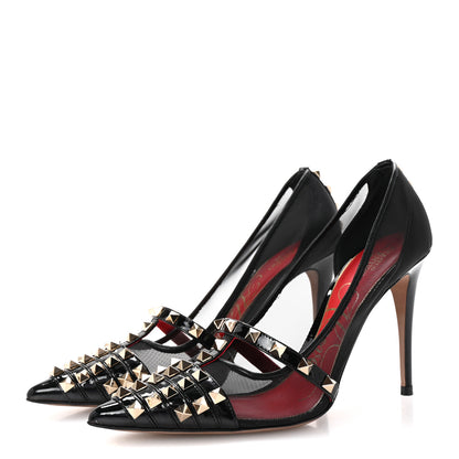 Valentino Garavani Mesh Patent Rockstud Alcove 100mm Pumps 38 Black 4 of 9