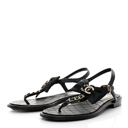 Chanel Lambskin Crystal Chain CC Thong Sandals 35.5 Black 3 of 9