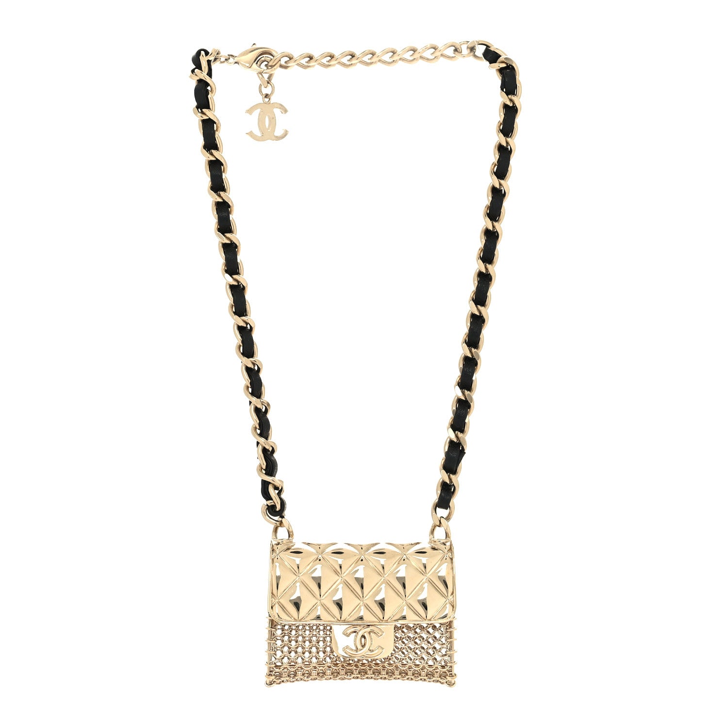 Chanel Metal Lambskin Chain Micro Bag Necklace Gold Black 3 of 5