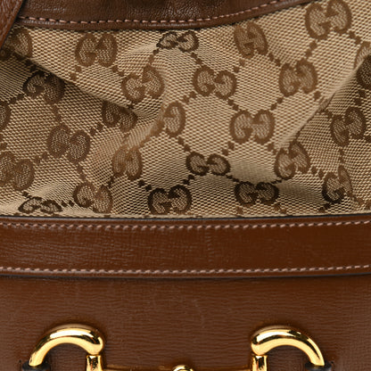 Gucci Monogram Textured Calfskin Horsebit 1955 Drawstring Bucket Bag Beige Brown Sugar 8 of 10