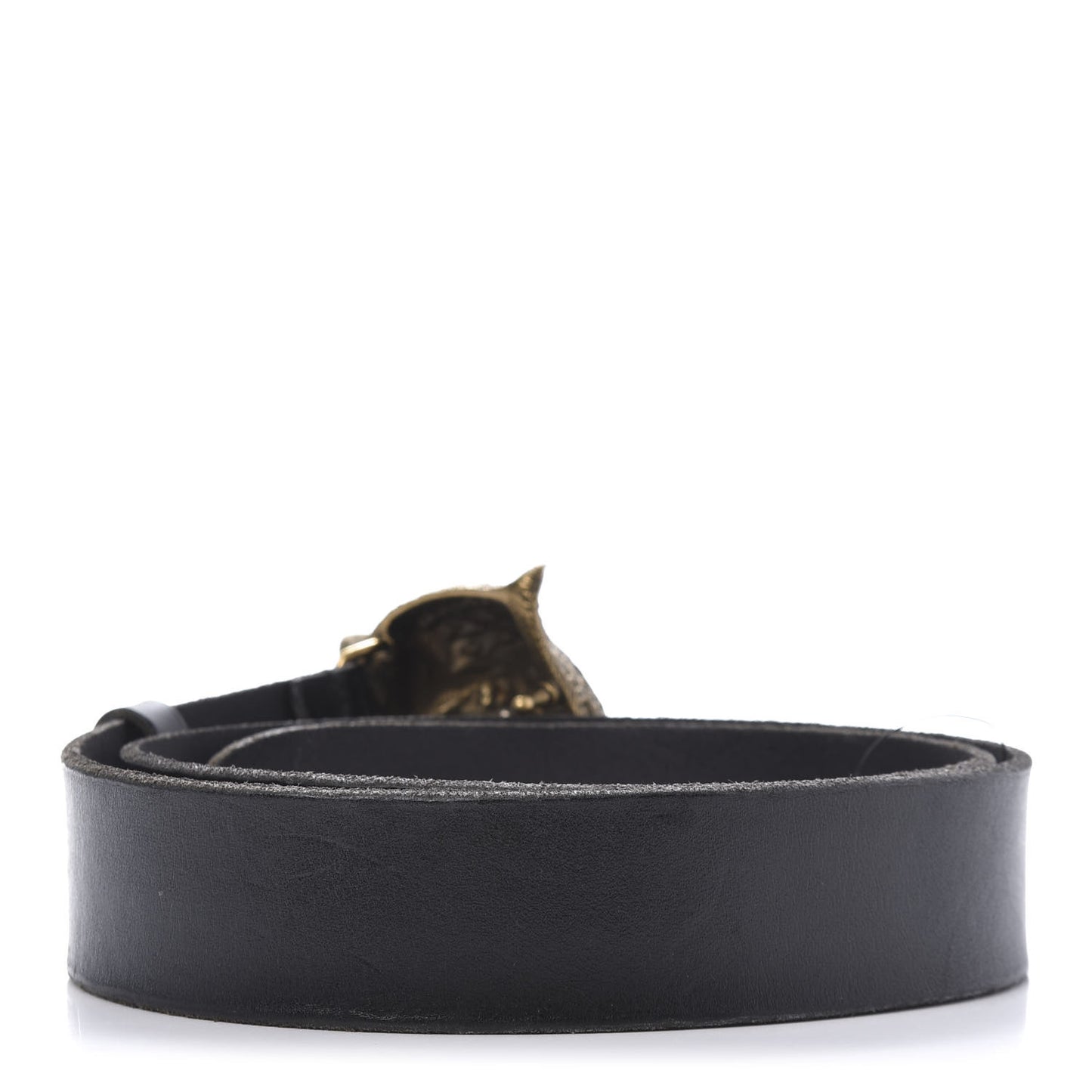 Calfskin Brass Feline Buckle Belt 85 34 Black