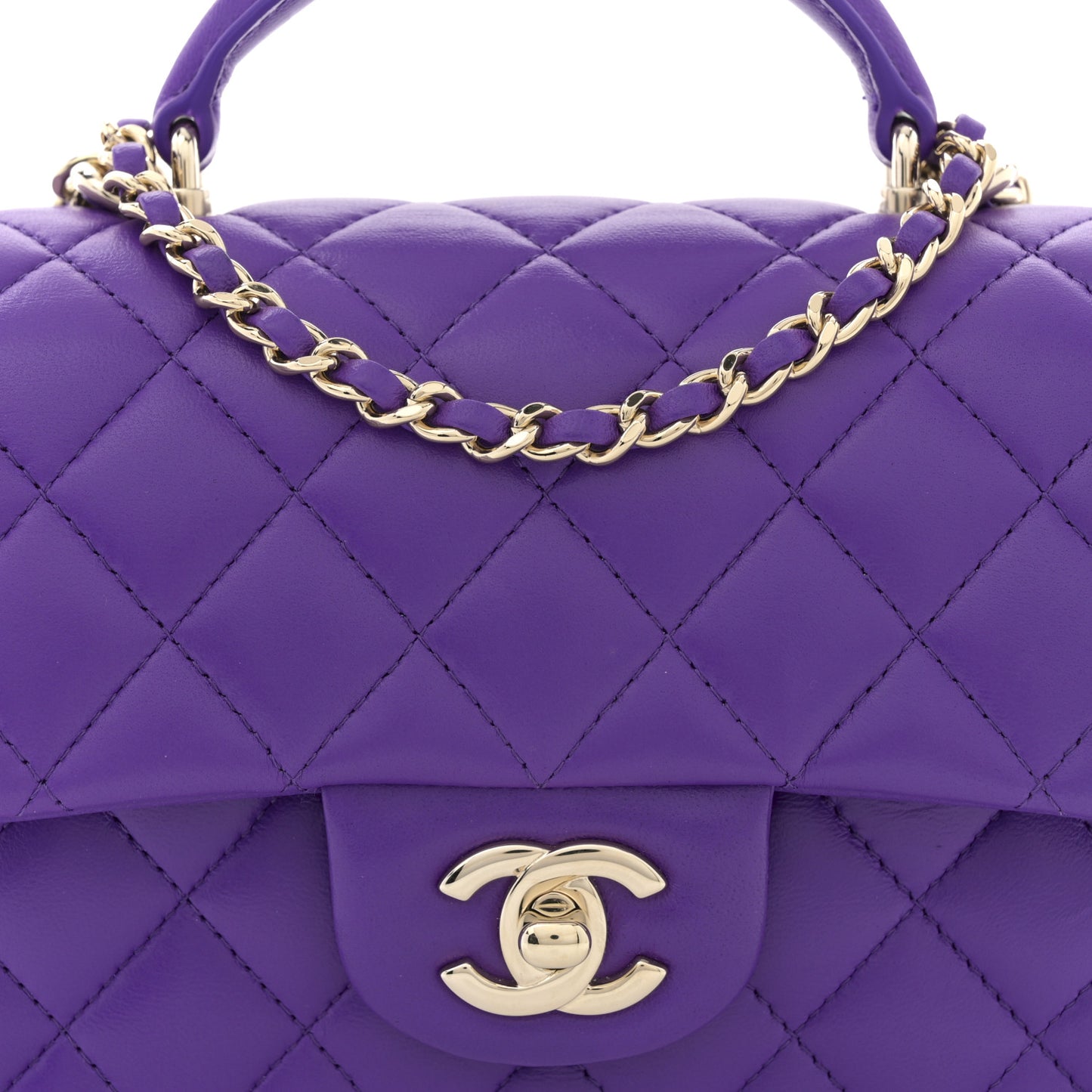 Lambskin Quilted Mini Top Handle Rectangular Flap Dark Purple