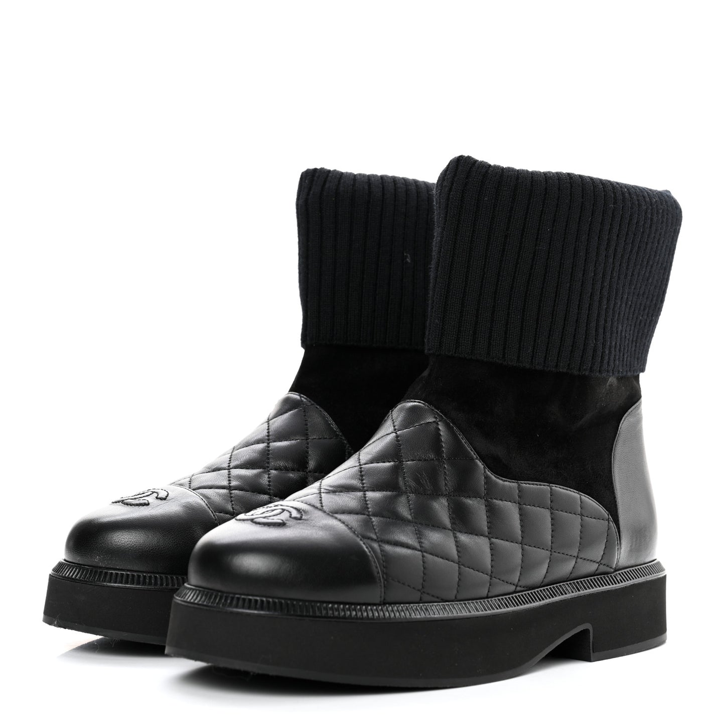 Suede Lambskin Calfskin Knit Womens Ankle Boots 37.5 Black