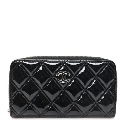 Chanel Patent Quilted Double Stitched Zip Around Wallet Black 1 of 8