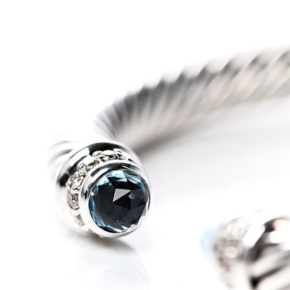 David Yurman Sterling Silver Diamond Blue Topaz 5mm Cable Classics Bracelet 5 of 6