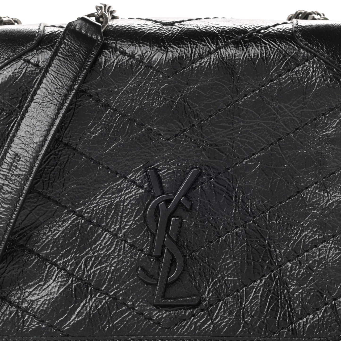 Crinkled Calfskin Matelasse Monogram Niki Chain Wallet Black