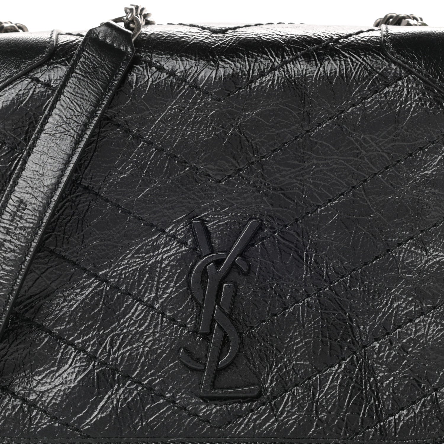 Saint Laurent Crinkled Calfskin Matelasse Monogram Niki Chain Wallet Black 10 of 11