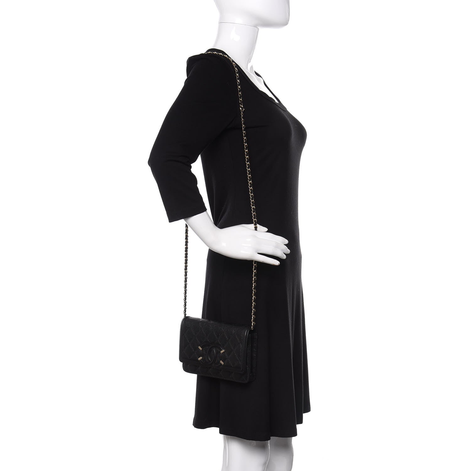 Chanel Caviar Quilted CC Filigree Wallet On Chain WOC Black 2 of 12