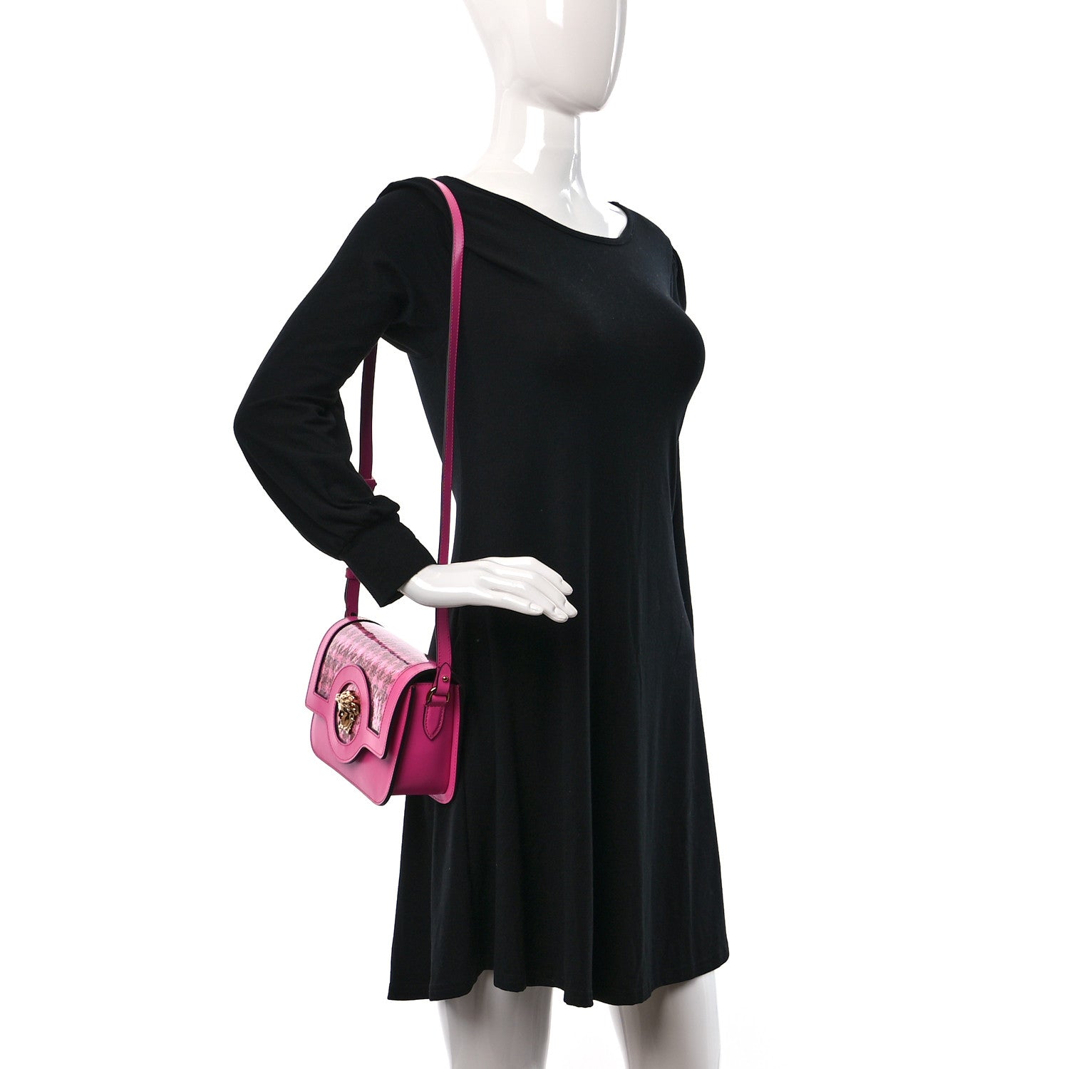 Versace Calfskin Vinyl Small Houndstooth La Medusa Crossbody Bag Pink Multicolor 2 of 9
