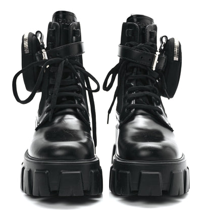 Prada Spazzolato Rois Nylon Metal Triangle Logo Monolith Pouch Pocket 55mm Boots 37 Black 2 of 10
