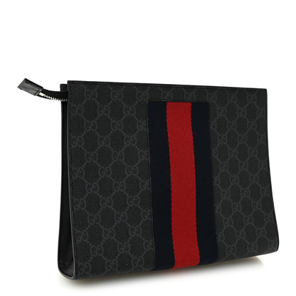 Gucci GG Supreme Monogram Selleria Calfskin Web New Web Cosmetic Case Black 3 of 10