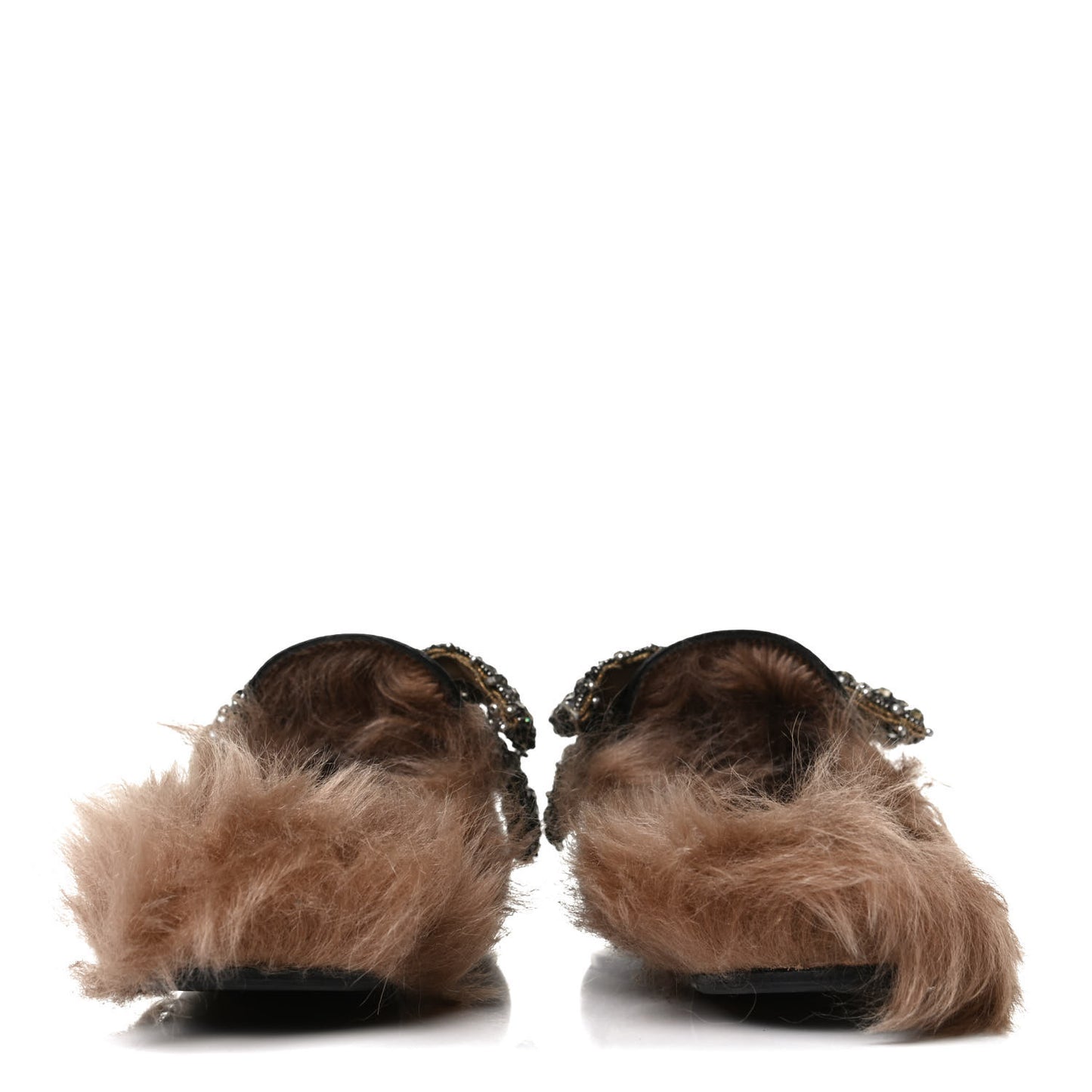 Malaga Kid Fur Crystal Bow Embroidered Womens Princetown Slippers 38 Black