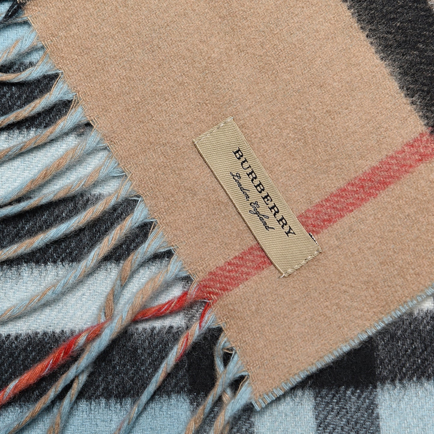 Cashmere Giant Check To Check Reversible Fringe Scarf Pale Peridot Blue