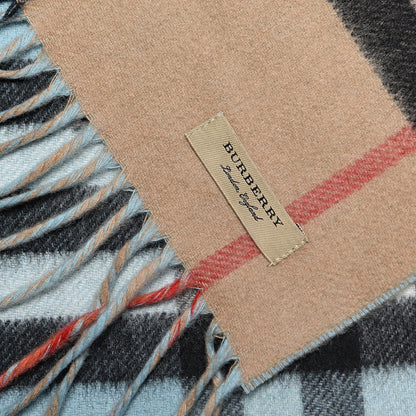 Burberry Cashmere Giant Check To Check Reversible Fringe Scarf Pale Peridot Blue 5 of 5
