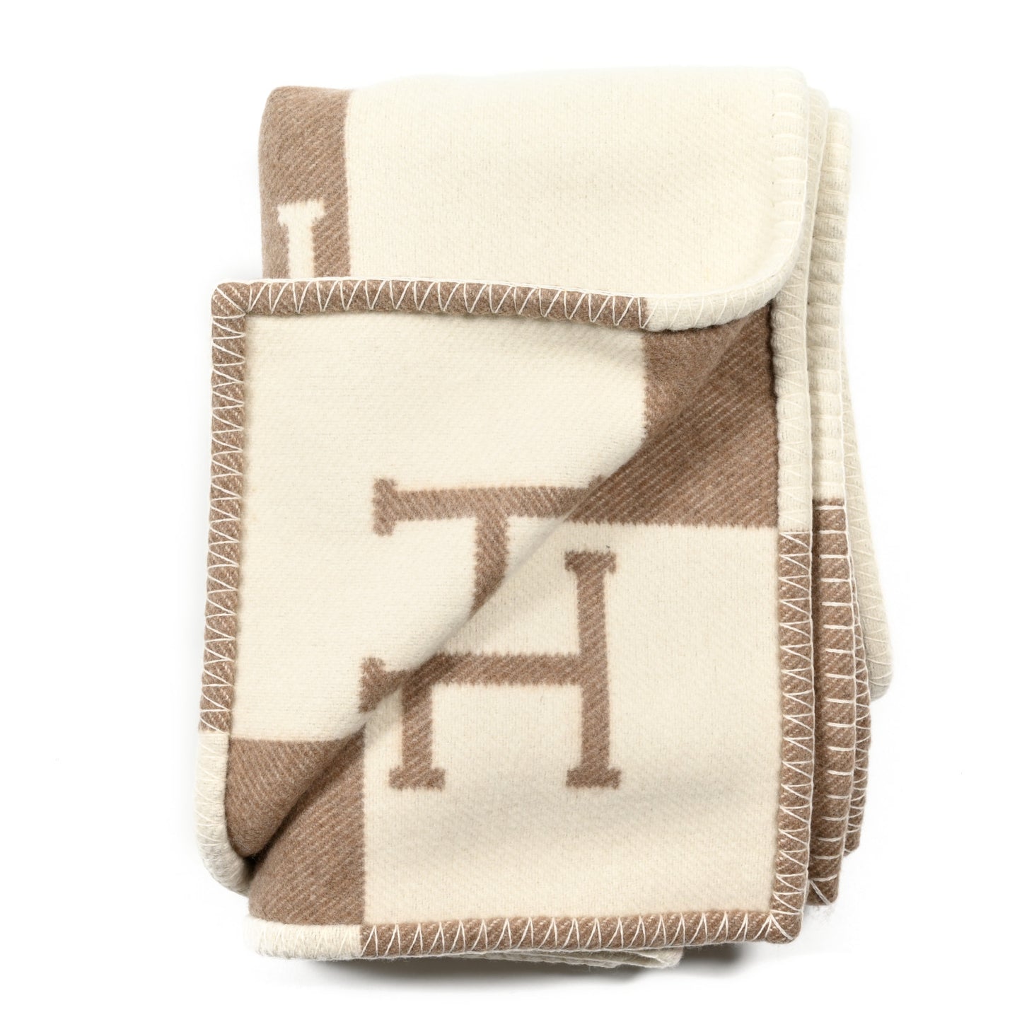 Wool Cashmere Avalon Baby Blanket Noisette Moyen White