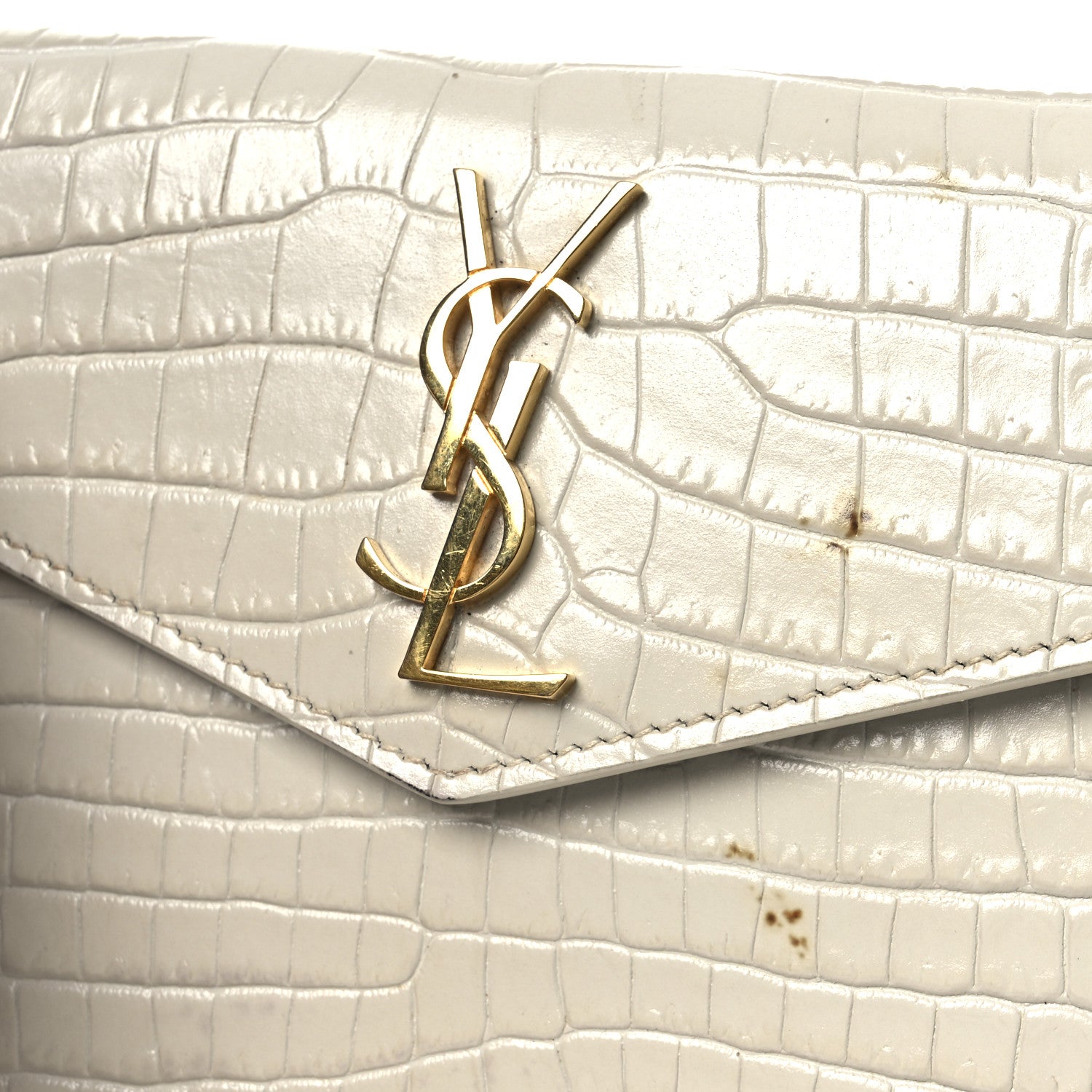 Saint Laurent Calfskin Crocodile Embossed Monogram Uptown Baby Pouch Perle 8 of 11