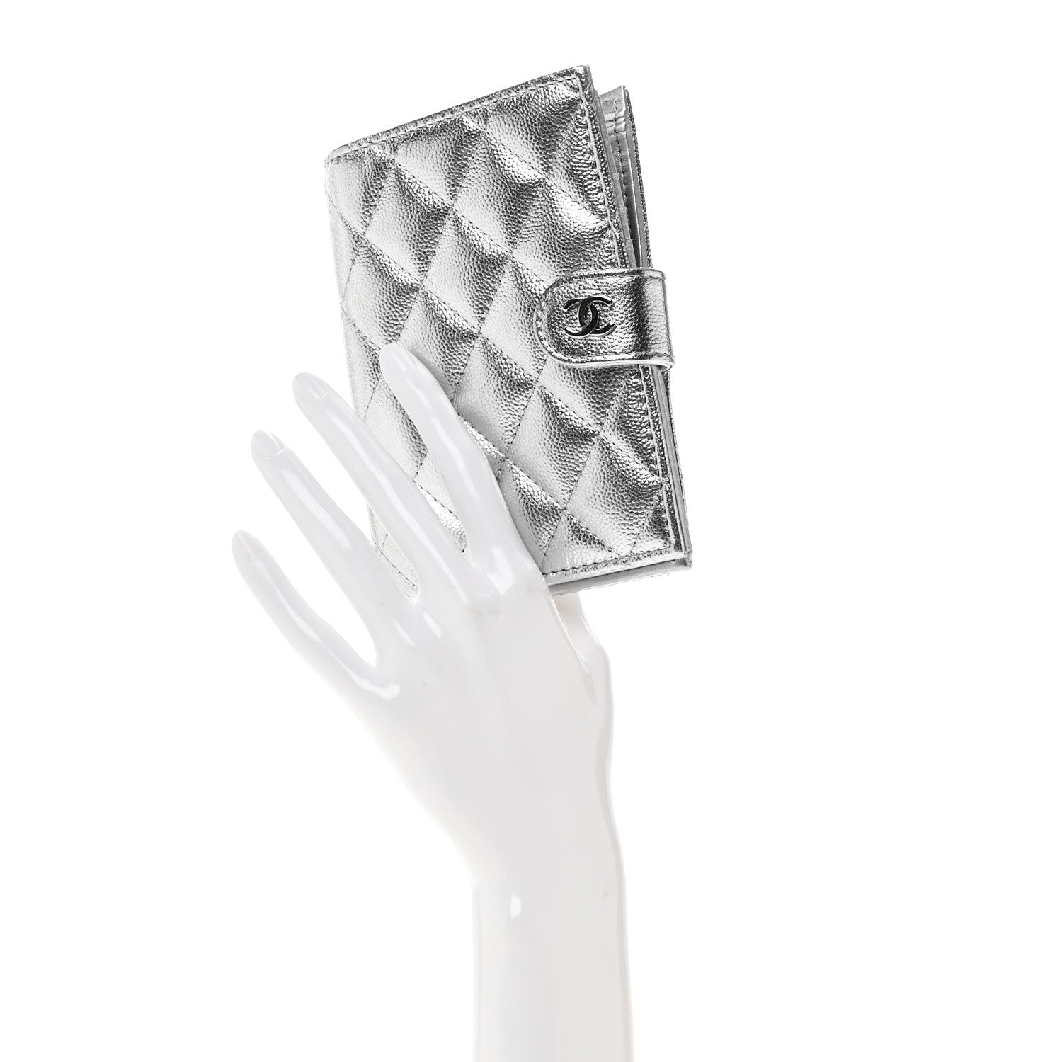 Chanel Metallic Caviar Quilted Passport Holder Silver 2 of 9
