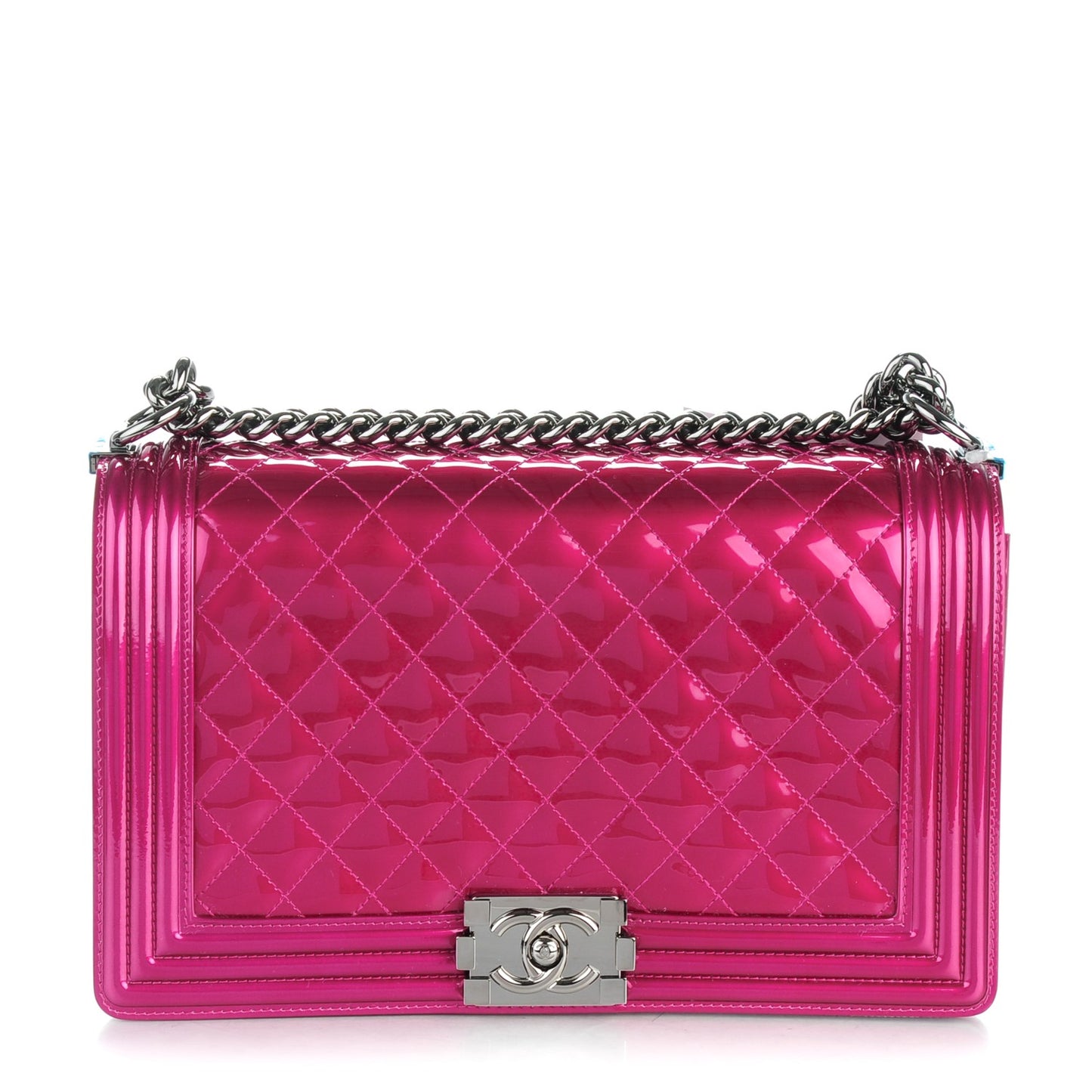 Metallic Patent Quilted New Medium Boy Flap Fuchsia