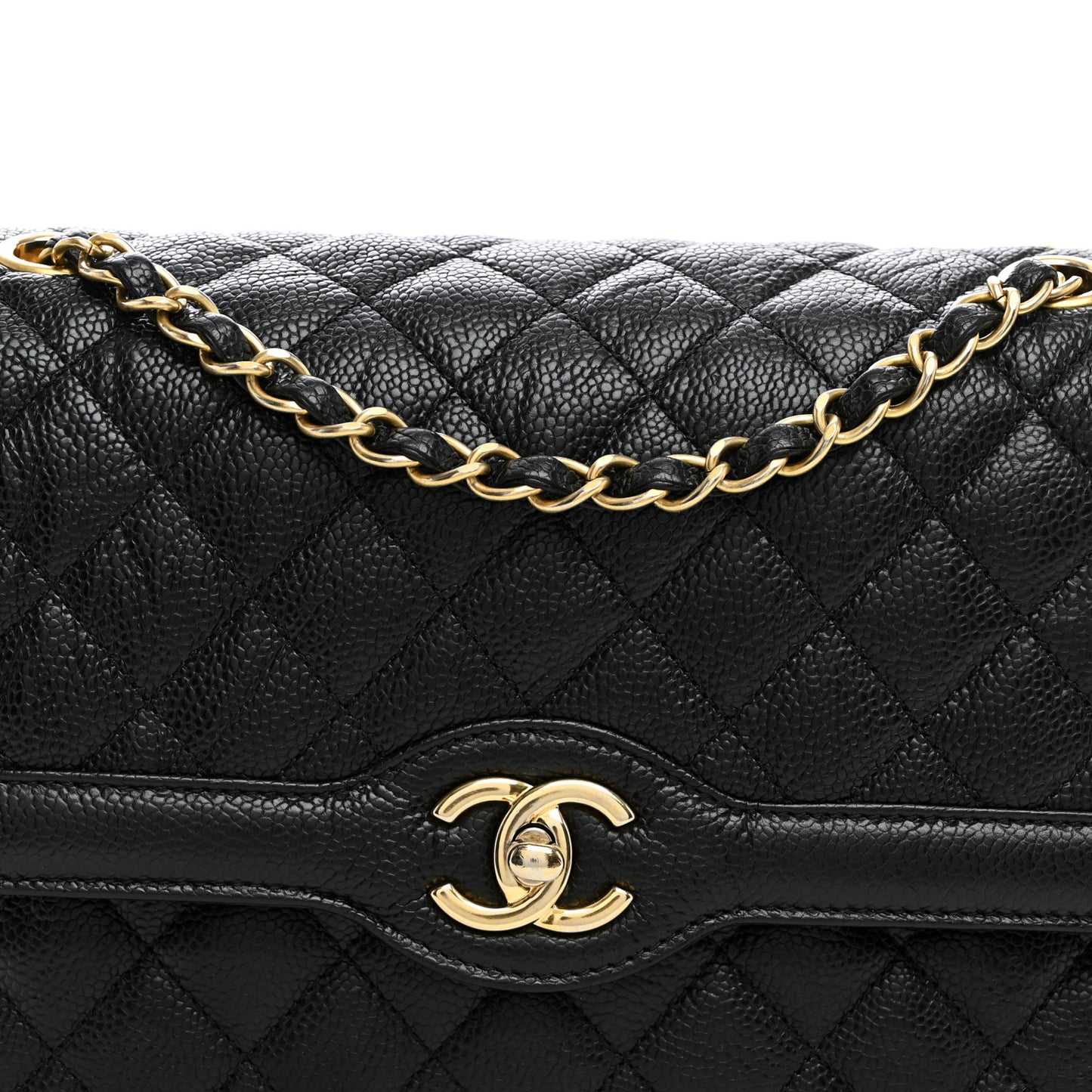 Crumpled Grained Calfskin Medium Two Tone Flap Black