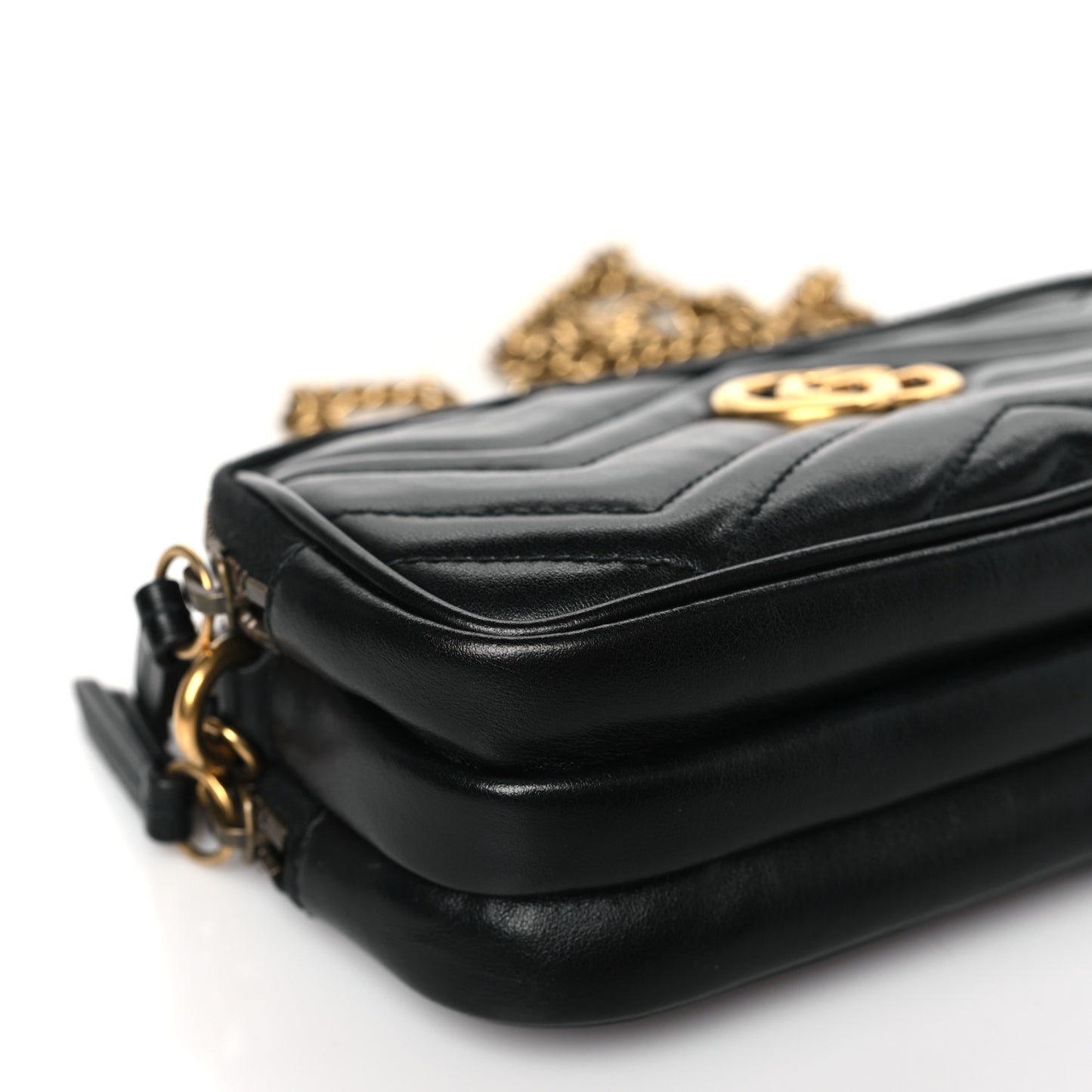 Calfskin Matelasse Mini GG Marmont Chain Crossbody Bag Black
