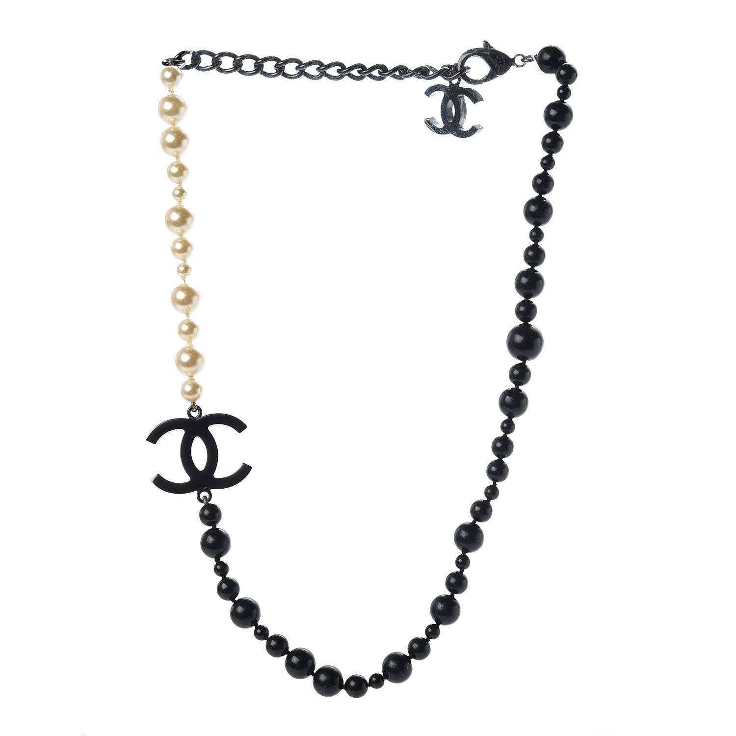 Chanel Ruthenium Pearl Bead CC Short Necklace Black 3 of 7