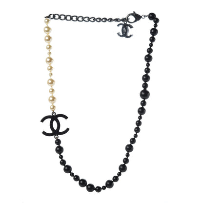 Chanel Ruthenium Pearl Bead CC Short Necklace Black 3 of 7
