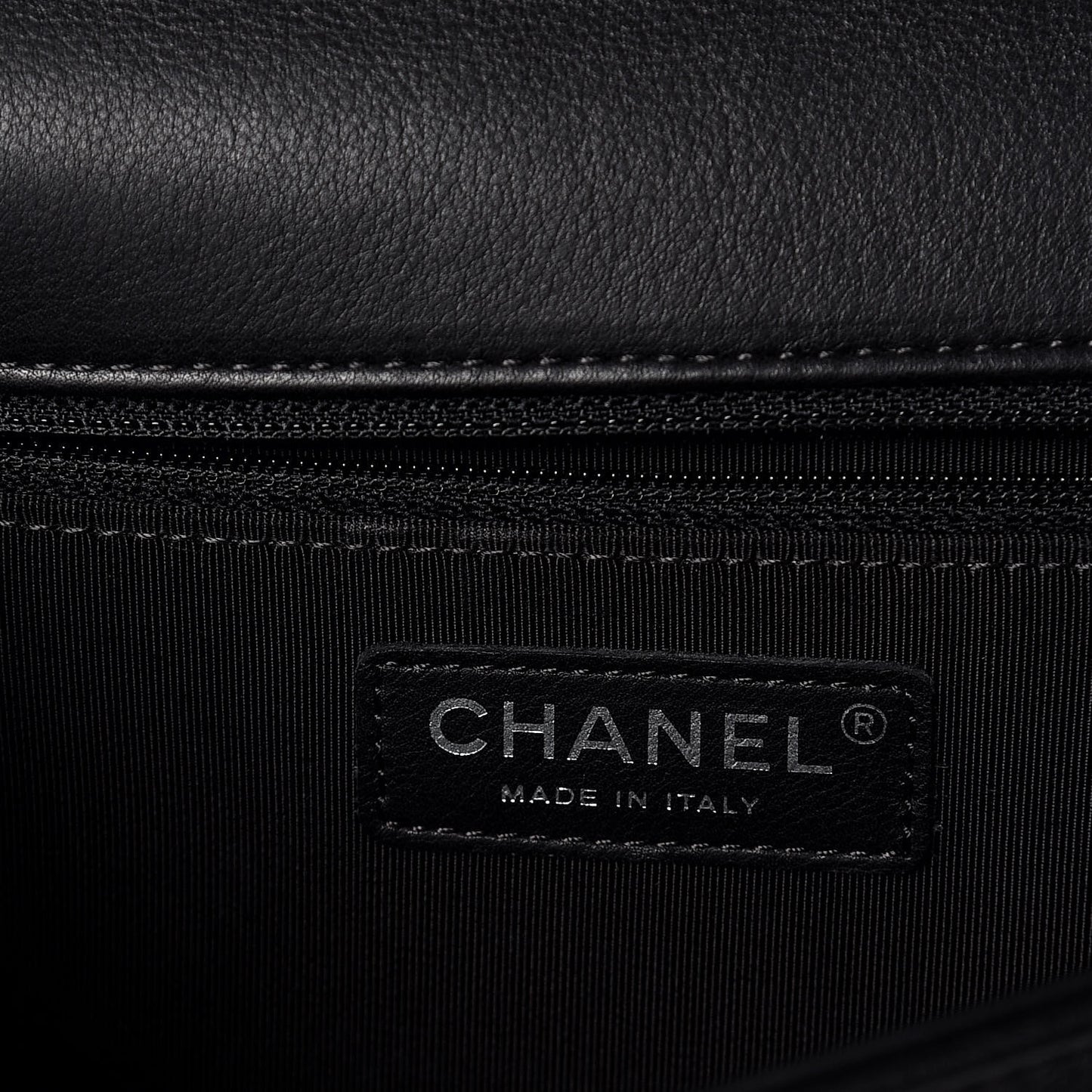 Calfskin Chevron Quilted Large Boy Flap Black