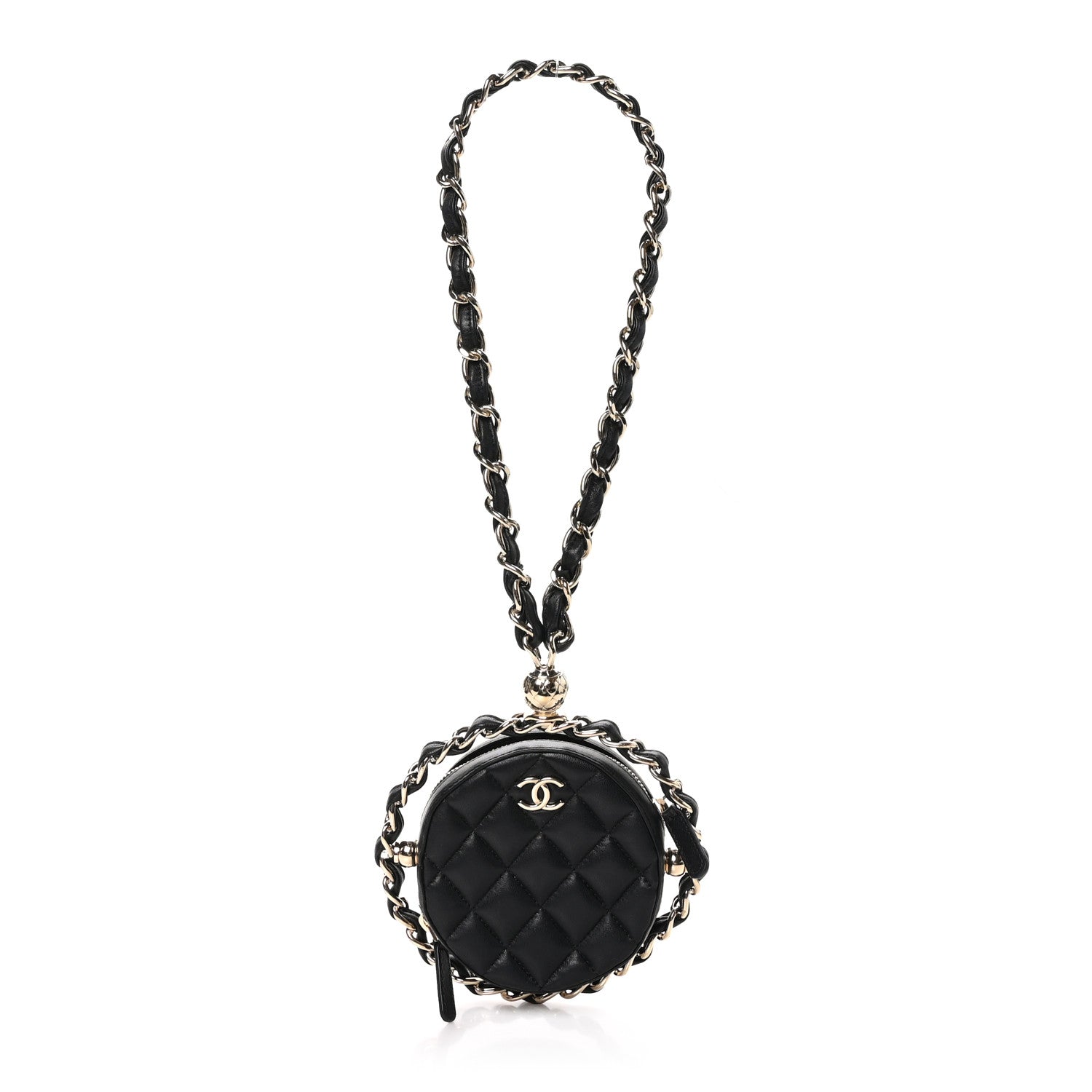 Chanel Lambskin Quilted Chain Round Mini Clutch Black 1 of 10