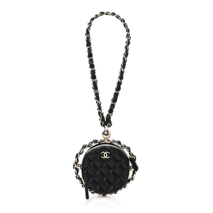Chanel Lambskin Quilted Chain Round Mini Clutch Black 1 of 10