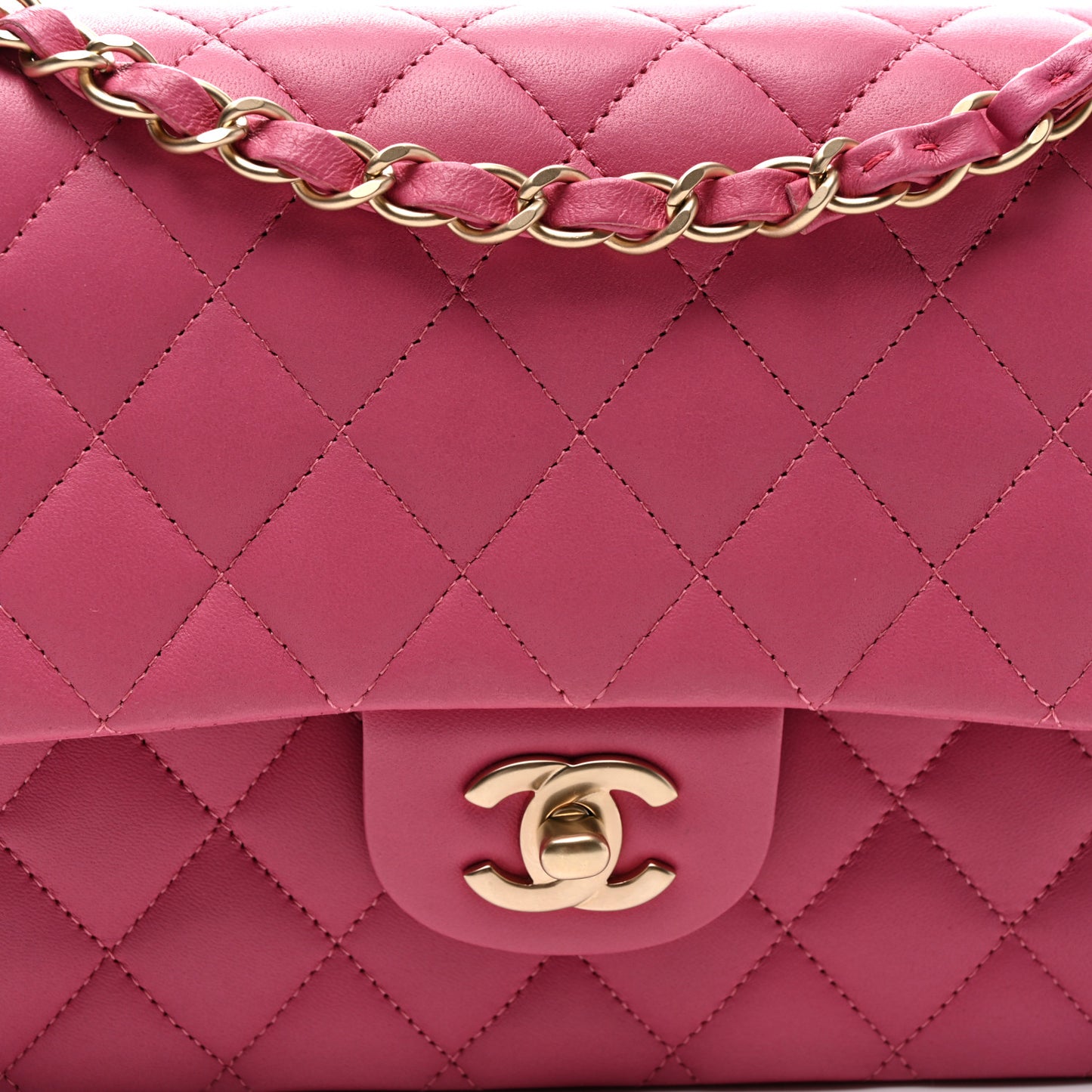 Lambskin Quilted Medium Double Flap Pink