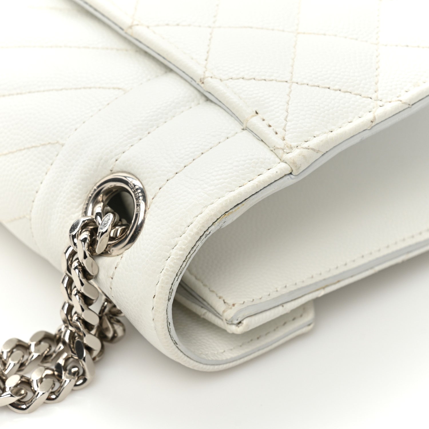 Saint Laurent Grain De Poudre Textured Mixed Matelasse Medium Triquilt Monogram Satchel White 17 of 20