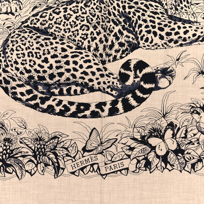 Hermes Cashmere Silk Jungle Love Tattoo Shawl 140 Natural Bleu Black 2 of 3