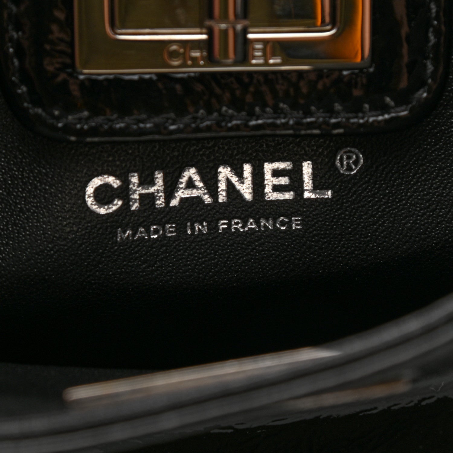 Chanel Patent Mademoiselle Lock Convertible Wrist Clutch Bag Black 7 of 8