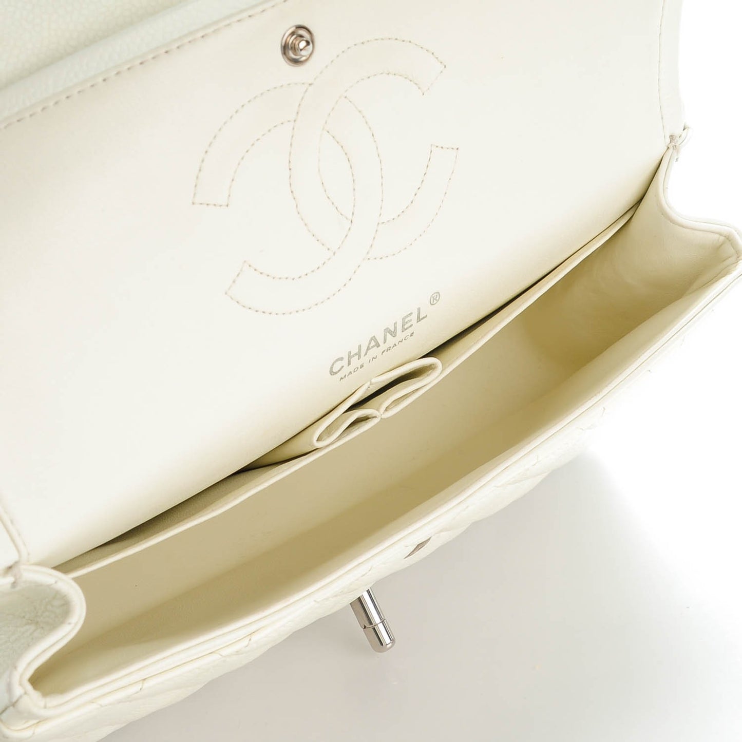 Caviar Quilted Medium Double Flap White