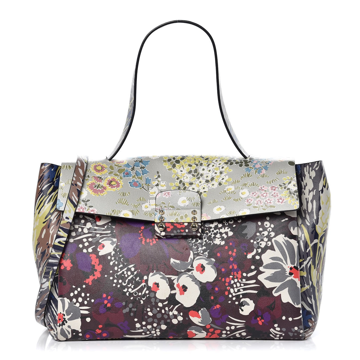 Calfskin Garden Couture Printed Small Mime Top Handle Bag Multicolor