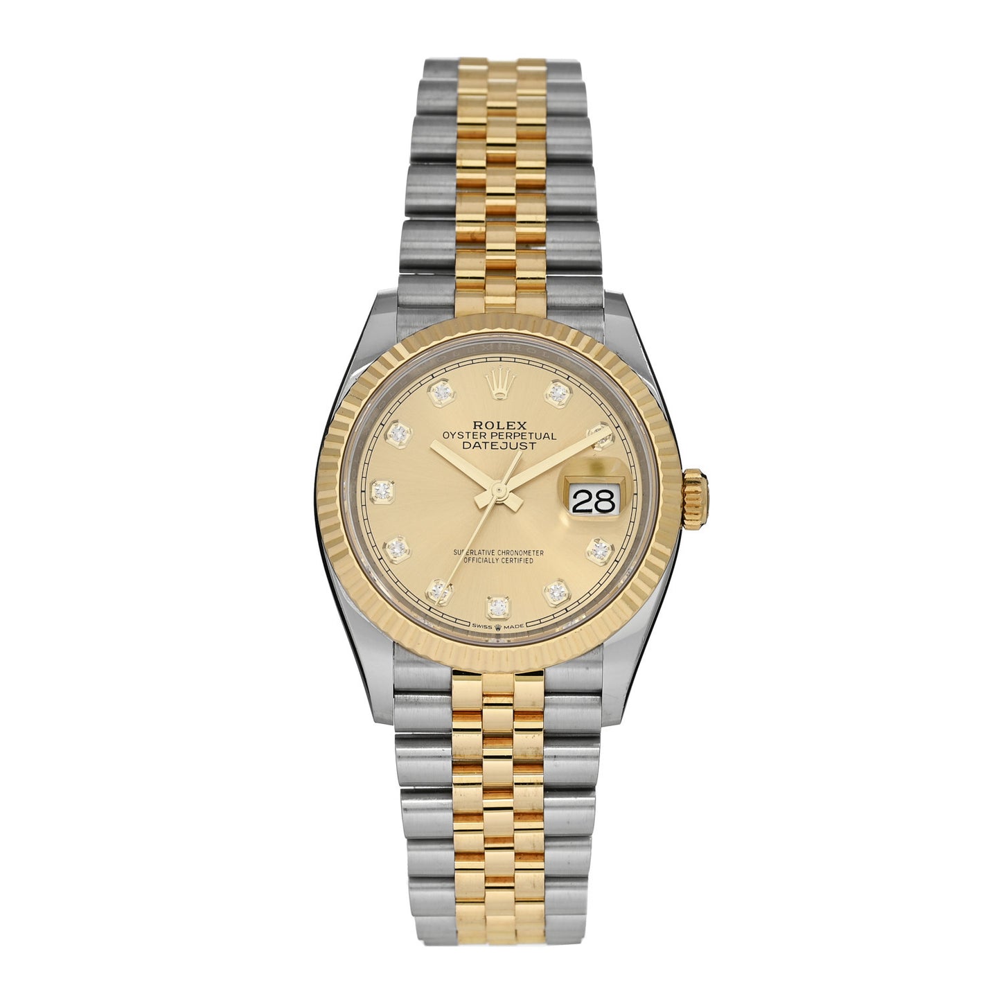Stainless Steel 18K Yellow Gold Diamond 36mm Oyster Perpetual Datejust Watch Champagne 126233