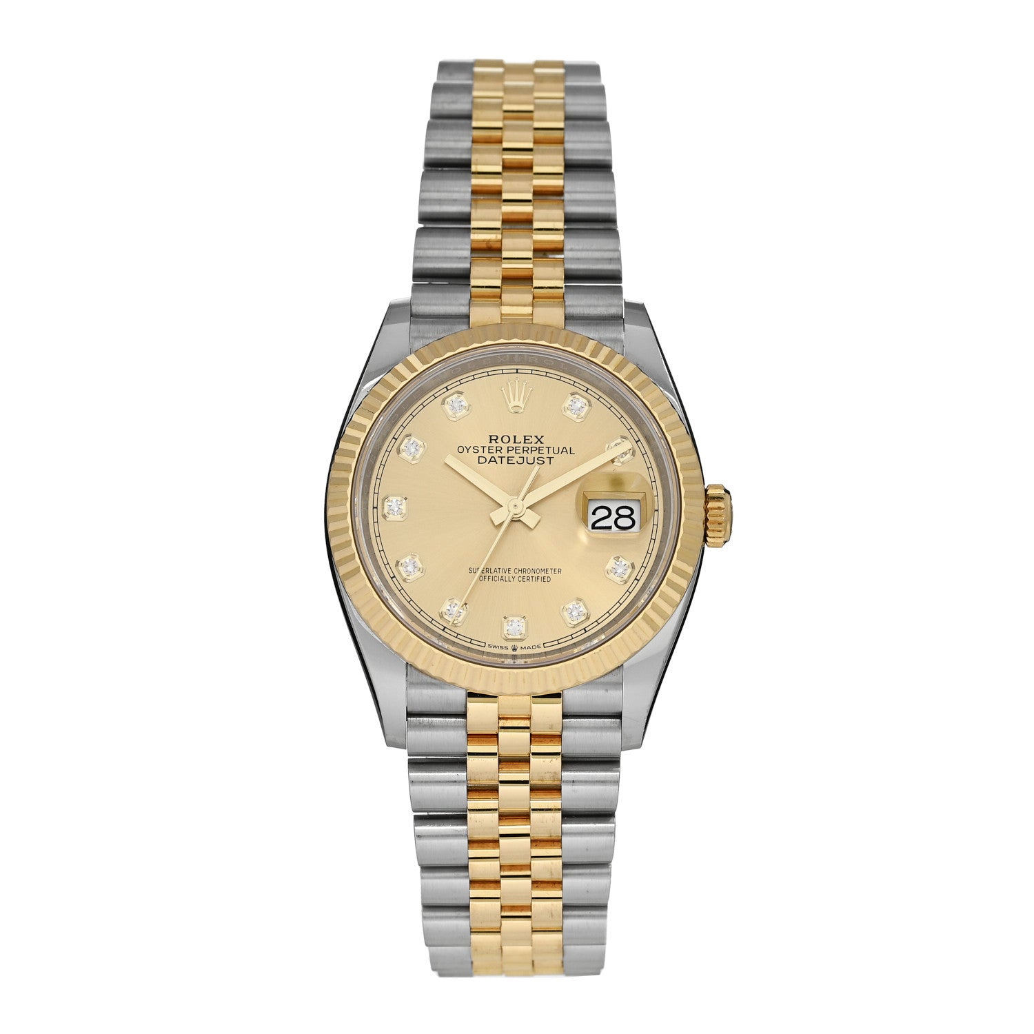 Rolex Stainless Steel 18K Yellow Gold Diamond 36mm Oyster Perpetual Datejust Watch Champagne 126233 1 of 5