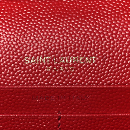 Saint Laurent Grain De Poudre Matelasse Chevron Monogram Chain Wallet Rouge Eros 6 of 10