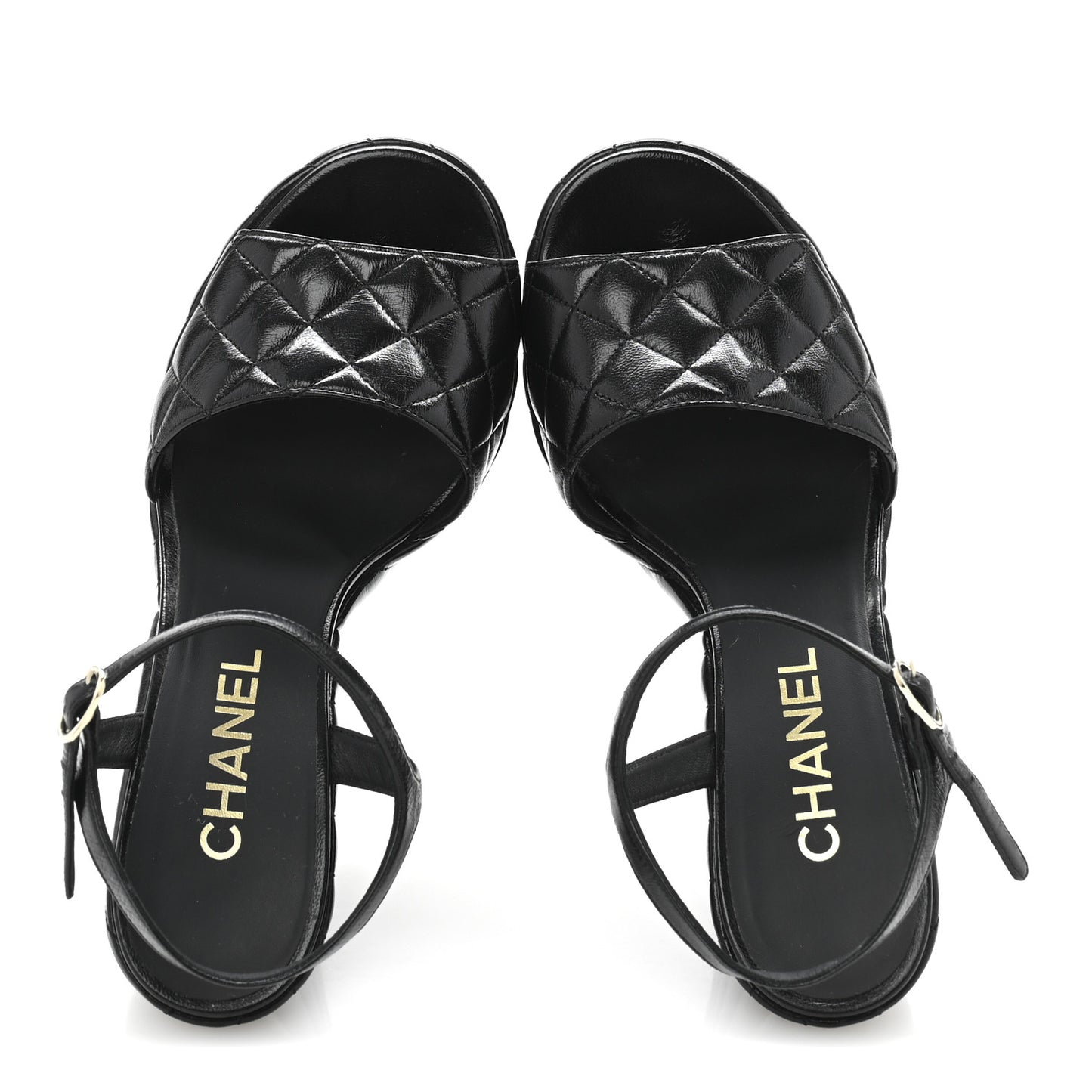 Shiny Lambskin Quilted Platform Sandals 38.5 Black