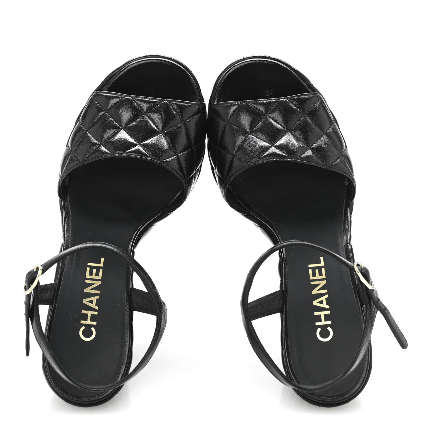 Chanel Shiny Lambskin Quilted Platform Sandals 38.5 Black 2 of 9
