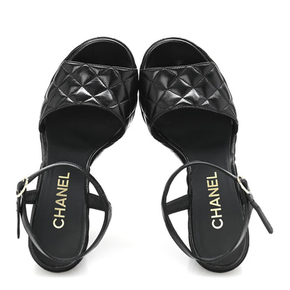Chanel Shiny Lambskin Quilted Platform Sandals 38.5 Black 2 of 9