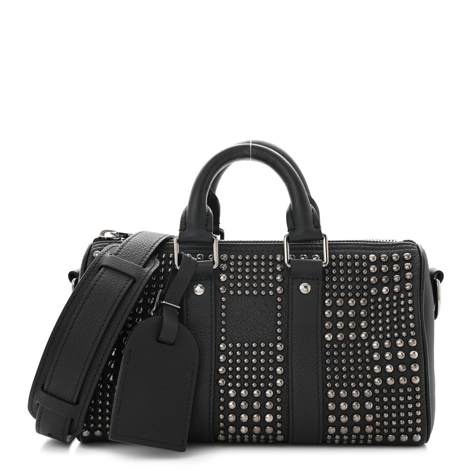 Louis Vuitton Calfskin Studded Keepall Bandouliere 25 Black 1 of 10