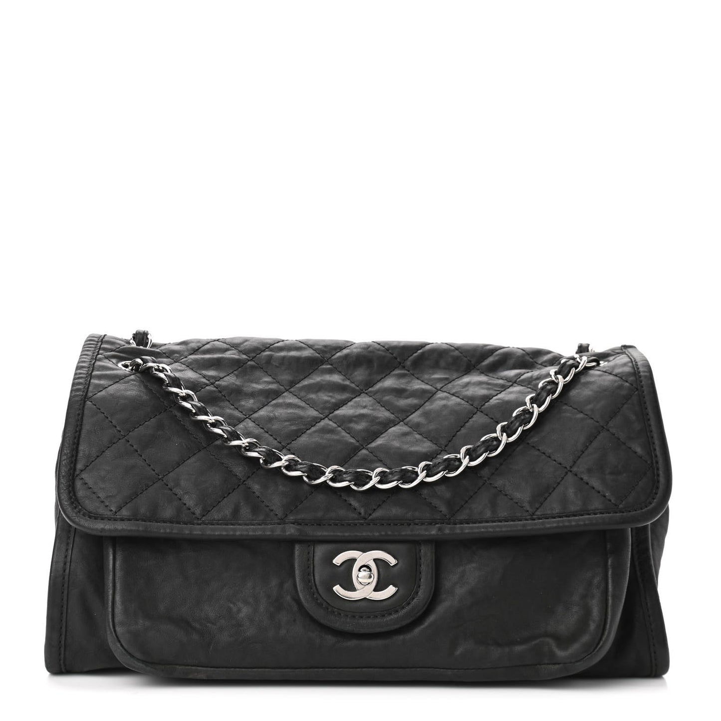 Washed Lambskin Accordion Flap Black